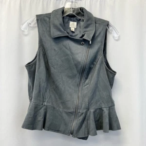 LC Lauren Conrad Womens Vest Gray Waist Length Full Zip Lined Ruffle Collar 6 - Picture 1 of 10