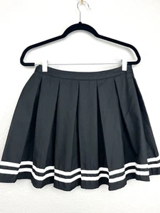 Hot Topic Black Pleated Mini Cheer Skirt Sz Medium White Trim Dark Academia - Picture 1 of 14
