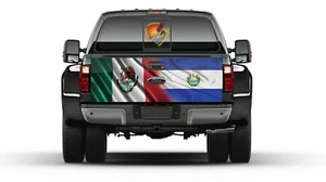 Mexican and El Salvador Flag Tailgate Wrap Vinyl Graphic Decal Sticker Truck - Picture 1 of 3