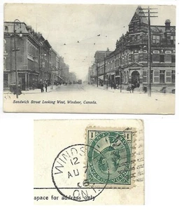 Postal Windsor ON Sandwich Street mirando hacia el oeste con Windsor Dúplex 1966 Cancelar - Imagen 1 de 4