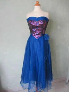 happyline Kleid Cocktailkleid blau sehr süß 70er Jahr Vintage Schulterfrei 34 XS - Bild 1 von 5
