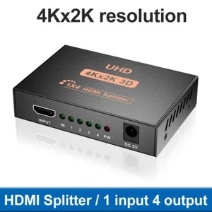 HDMI Splitter 1 in 4 Out V1.4 Powered 1x4 Ports Box Full Ultra HD 1080P 4K/2K - Picture 1 of 11
