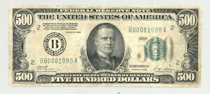 nice looking Series 1928 $500 Federal Reserve Note that was redeemable in Gold