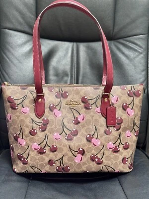 COACH CAA71 Gallery Tote Bag In Signature Canvas With Cherry Print🍒 NWT - Image 1 of 4