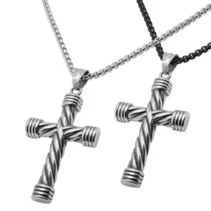Pendant Cross Neck Chain Black Silver Crucifix Ethno Stainless Steel Middle Ages - Picture 1 of 1