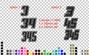 3 x Custom Racing Numbers Plate Stickers Decals Car Motocross Kart MX Dirt Bike - Picture 1 of 1