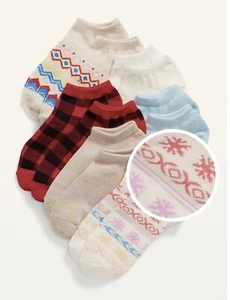 Old Navy Kids Size Large ~ Ankle Socks ~ 6 Pack ~ Red Blue Solid Snowflake ..NWT - Picture 1 of 2