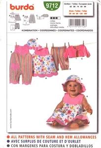 BURDA 9712 ~ Jumpsuit-Dress-Pants and Long Sleeve Jacket and Hat-3mo to 18mo NEW - Picture 1 of 7