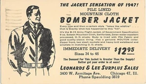 Bomber Jacket Ad on 1c Jefferson prepaid postcard #UX26, Great graphics! - Picture 1 of 2