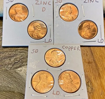 1982 P D Lincoln Cent Uncirculated 7 Coin Variety Set Small & Large Copper &Zinc - Image 1 of 4
