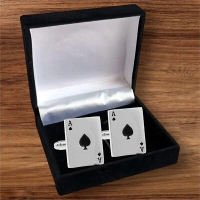 Lux Ace Card Cufflinks Poker Wedding  Gambling Gift Set Suit In Cufflink Box UK - Image 1 of 4