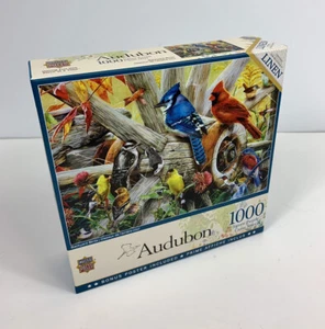 NEW Audubon Backyard Birds LINEN 1000 Pc. Puzzle Blue Jay Cardinal MasterPieces - Picture 1 of 8