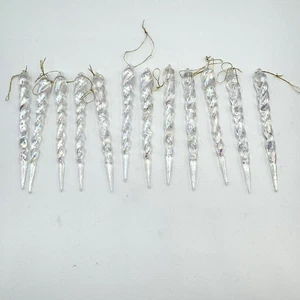 12 Ghiaccioli Natalizi Vintage Silvestri Plastica Iridescente Torti Ornamenti - Foto 1 di 4