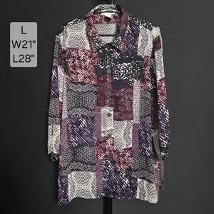 Blusa túnica Drapers & Damon's L retazos geométricos piel de serpiente púrpura borgoña - Imagen 1 de 4