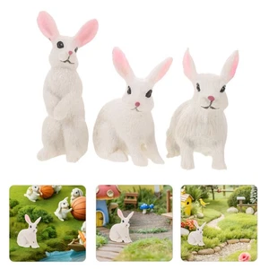  3 Pcs Simulated White Rabbit Statue Easter Mini Resin Ornaments Car - Picture 1 of 12