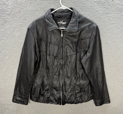 Chaqueta Wilsons Máxima Mujer Grande Negra 100% Cuero Genuino Bombardero Moto Motociclista Foto 1 de 4