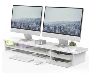Dual Monitor Stand Riser with 2 Acrylic Storage Drawer 108Cm Large Monitor - Afbeelding 1 van 7