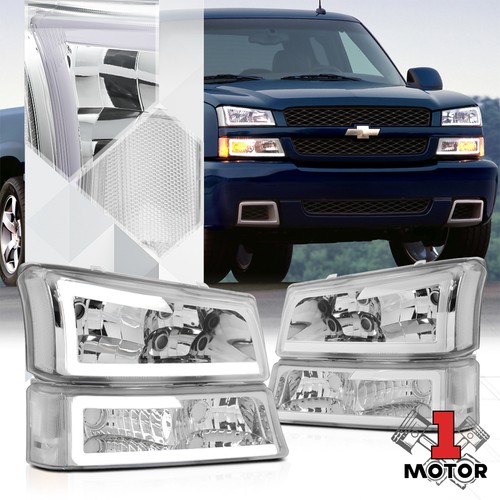 Chrome *LED BAR DRL* Headlight+Bumper Clear Signal for 03-07 Silverado ...