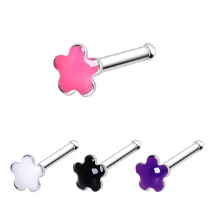 316L Surgical Steel Epoxy Flower Stud Nose Ring - Picture 1 of 2