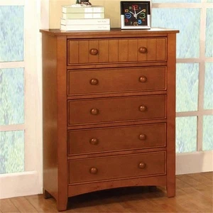 Pemberly Row Modern / Contemporary Solid Wood 5-Drawer Chest in Oak - Picture 1 of 6