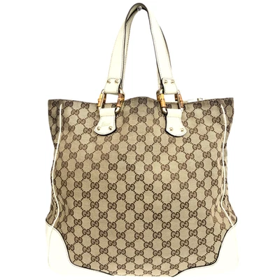 Auth Gucci Tote Bag Bamboo GG Logo 154375 Handbag Shoulder Bag Canvas Leather - Image 1 of 4