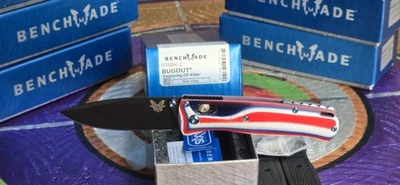 Benchmade 535BK-2 Bugout 3.24" S30V G10 CUSTOM RedW.&Blue "A-Train" Titanium x4! - Image 1 of 4