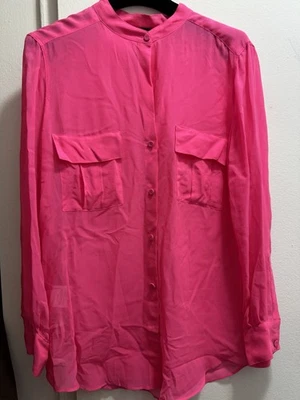 Blusa BCBGMAXAZRIA Anderson seda abotonada en rosa neón mediana Foto 1 de 4