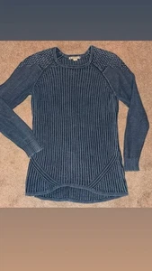 Suéter tejido ajustado azul manga larga talla pequeña talla talla Ruff texturizado cálido usado en excelente estado - Imagen 1 de 5