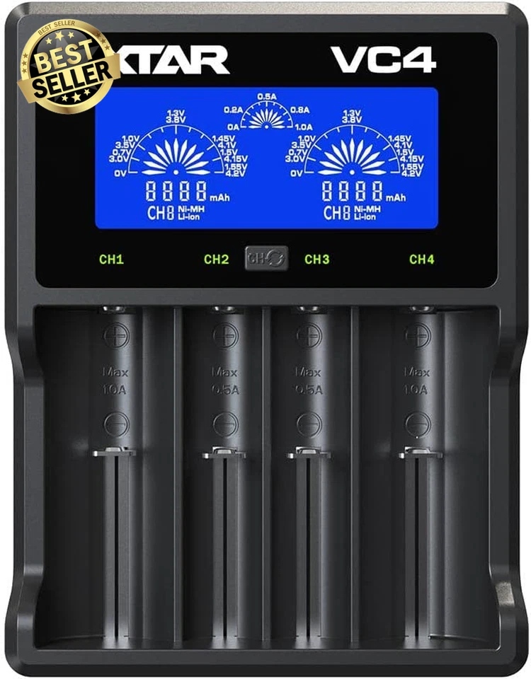 XTAR VC4 LCD 4 Bay Universal 18650 Battery Charger for 3.7V Li-Ion