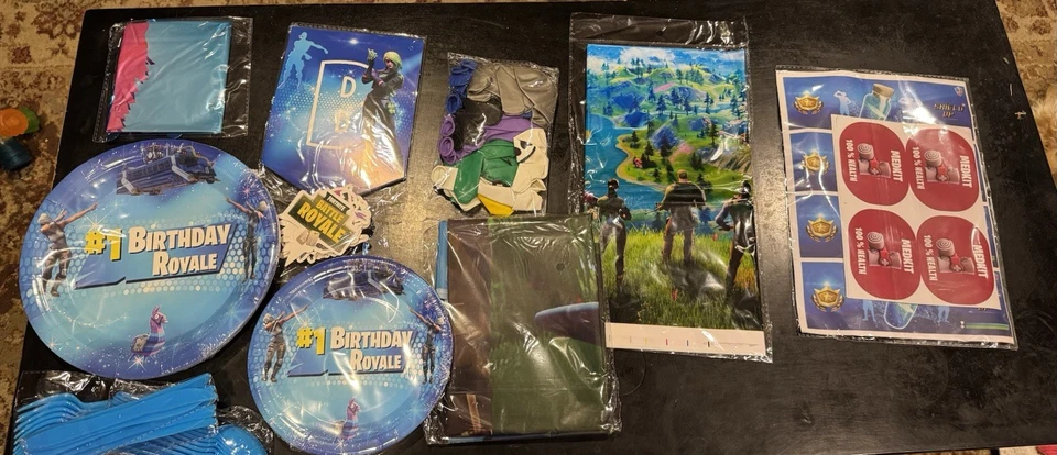 Battle Royale Birthday Party Kit Plates Banner Balloons Decor Fortnite Set - Image 1 of 4