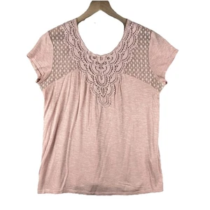 Maurices Pink Lace Shirt Women’s Size Medium Short Sleeve Button Closure - Picture 1 of 10
