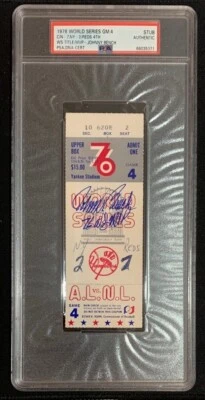 Johnny Bench Autographed 1976 World Series MVP Game 4 Signed Baseball Ticket PSA - Image 1 of 2