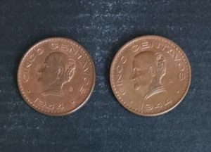 (2) 1944 Mexico 5 Centavos Coin's, Free USA Ship - Picture 1 of 4