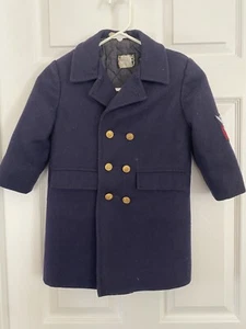 Fieldston Kleidung Kinder Größe 4 zweireihiger Wollmantel Erbse marineblau Vintage gebraucht, in einwandfreiem Zustand - Bild 1 von 10