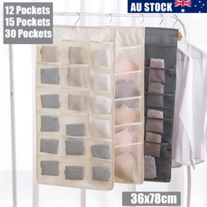 12/15/30 Hanging Bag Organiser Storage Bra Underwear Socks Double Sided Pockets - Picture 1 of 15