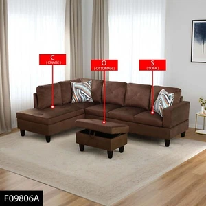 Brown Microfiber 3-Piece Living Room Sofa Set-F09806A - Picture 1 of 7
