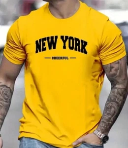 T-shirt stampa New York, t-shirt uomo stile casual elasticizzato collo rotondo per uomo - Foto 1 di 5