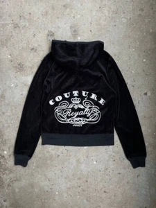 Juicy Couture Black Velour Cropped Zip Hoodie - Picture 1 of 6