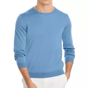 Hugo Boss Men's Long Sleeve BOSS Leno Crewneck Virgin Wool Sweater Pastel Blue - Picture 1 of 6