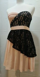 NUEVO Mini Vestido Point Para Mujer Talla M Sin Tirantes Rosa/Negro Melocotón Encaje  - Imagen 1 de 10
