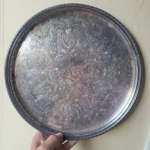 Vintage Silver Plated Circular Gallery Tray By Barker Ellis 13" MENORAH MARK - Picture 1 of 6