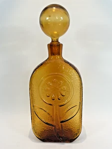 Vintage Empoli Stelvia Wayne Husted Amber Glass Daisy Decanter with Stopper MCM - Picture 1 of 17