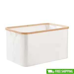 Collapsible Laundry Basket Rectangular Canvas Hamper W/ Bamboo Rim & Handles New - Picture 1 of 6