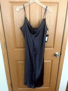 Bebe Satin Grey Cowl Neck Sleeveless Midi Slip Dress Classy Size Large - Picture 1 of 5