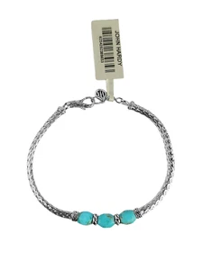 JOHN HARDY ST. SILVER CLASSIC CHAIN 3 STATIONS TURQUOISE BRACELET SZ M 187B NEW - Picture 1 of 6