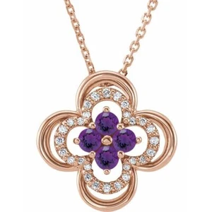 Collar de trébol de diamantes naturales rosa de 14 K y 0,08 CTW de trébol natural de 18 - Imagen 1 de 2