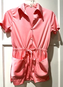 Accentuate S Pink Swimsuit Coverup Short Sleeve Pockets Nylon Shiny buttons - Picture 1 of 2