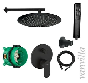 vanvilla Duschset Regendusche m. Armatur Hansgrohe HGS10 schwarz matt Unterputz