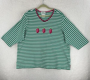 The Quacker Factory Green Striped Embroidered Sweater Womens 3/4 Sleeve Size 3X - Picture 1 of 13