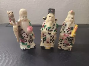 3 Vintage Chinese Old Wise Men Figurines Shou Lu Fu Good Luck Gods - Picture 1 of 6